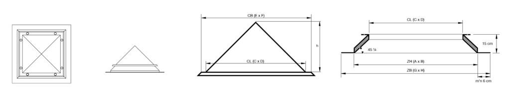 Claraboyas piramidales en Castellón. Fijas y abatibles. Para techos de naves industriales o tejados en viviendas. Lucernarios. Translúcidos de policarbonato compacto, panel sándwich, celular y poliéster. Claraboyas.